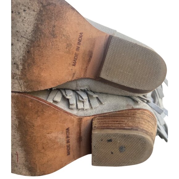Free People Lawless Bone Suede Leather Fringe Western Boots 38 US 8 - Picture 11 of 11